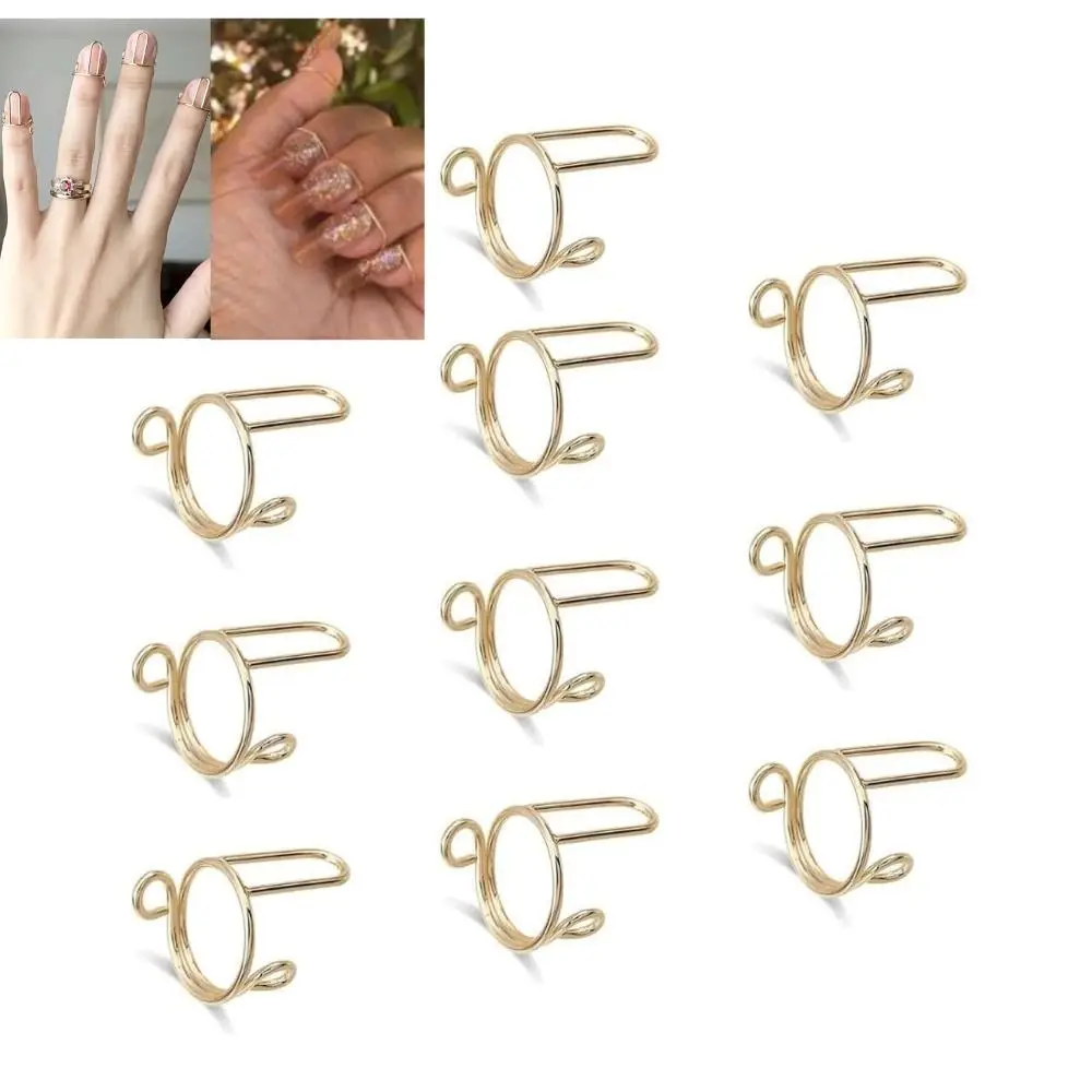 10Pcs Nail Rings Fingertip Nail Rings for False Nail Women Girls Phalanx Ring Adjustable Reusable Removable Nail Art Decoration