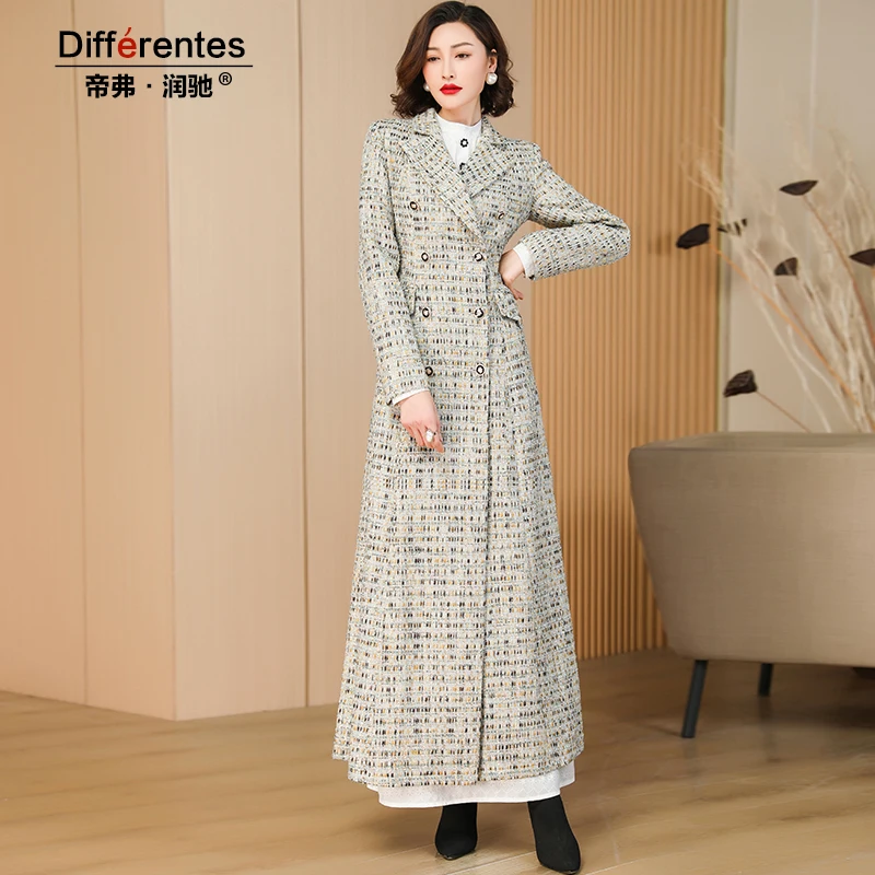 

Winter Wool Long Coat England Style Casual Jacket Wool & Blends Women Overcoat Vintage Runway Elegant Double Breasted Buttons