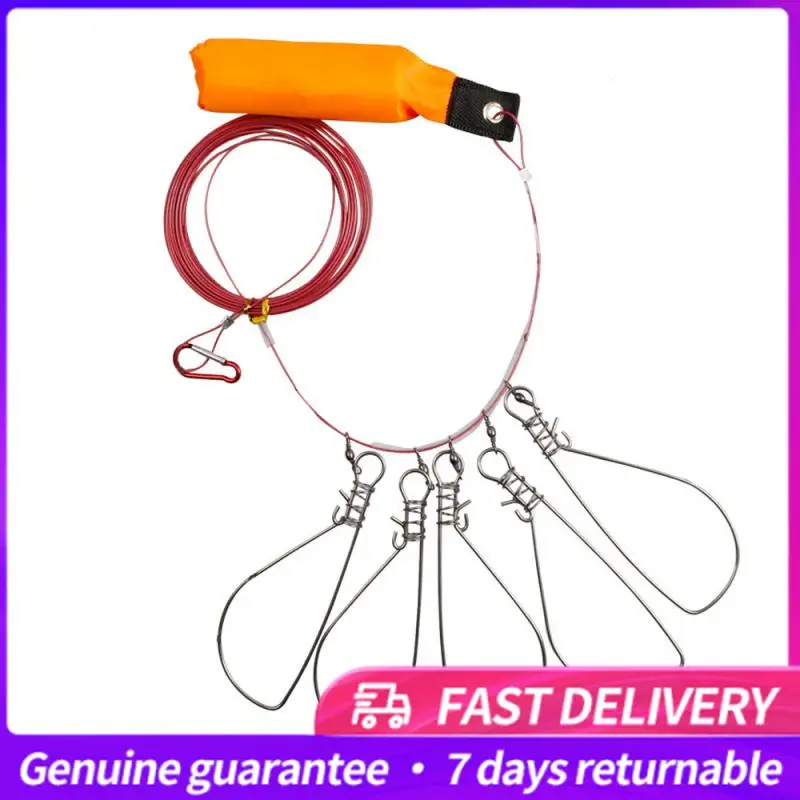 5 Snaps Fishing Lock Fish Buckle Tackle Stainless Steel Chain Stringer With Float Live Fish Lure Lock Belt Fishing Accessories