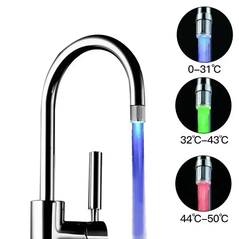 

RYRA LED Temperature Sensitive 3-Color Light-up Faucet Kitchen Bathroom Glow Water Saving Faucet Aerator Tap Nozzle Shower