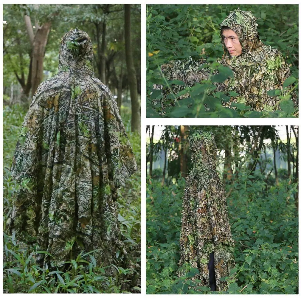 Lifelike 3D Leaves Camouflage Poncho Cloak Stealth Suits Outdoor Woodland CS Game Clothing for Hunting Shooting