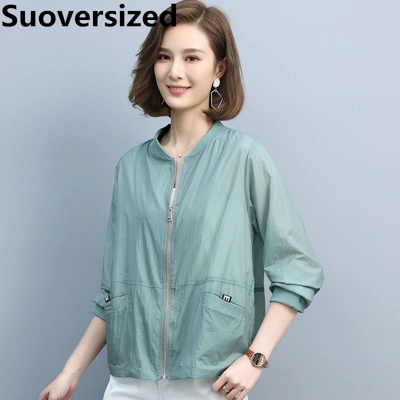 

Sun Protection Summer Thin Jackets For Women Solid Basic Long Sleeve Coats Loose Casual Korean Fashion Outerwear 2023 New