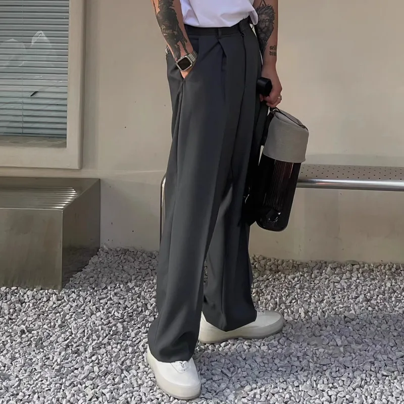 Gray Suit Pants Men Fashion Business Society Mens Dress Pants Korean Loose Straight Pants Mens Office Formal Trousers M-2XL 5