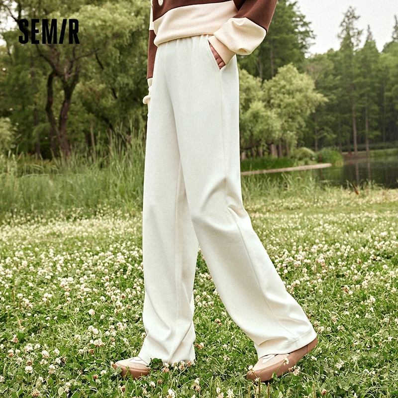 

Semir Casual Pants Women Elastic Waist Drape Trousers Autumn 2023 New Solid Color Wide Leg Pants