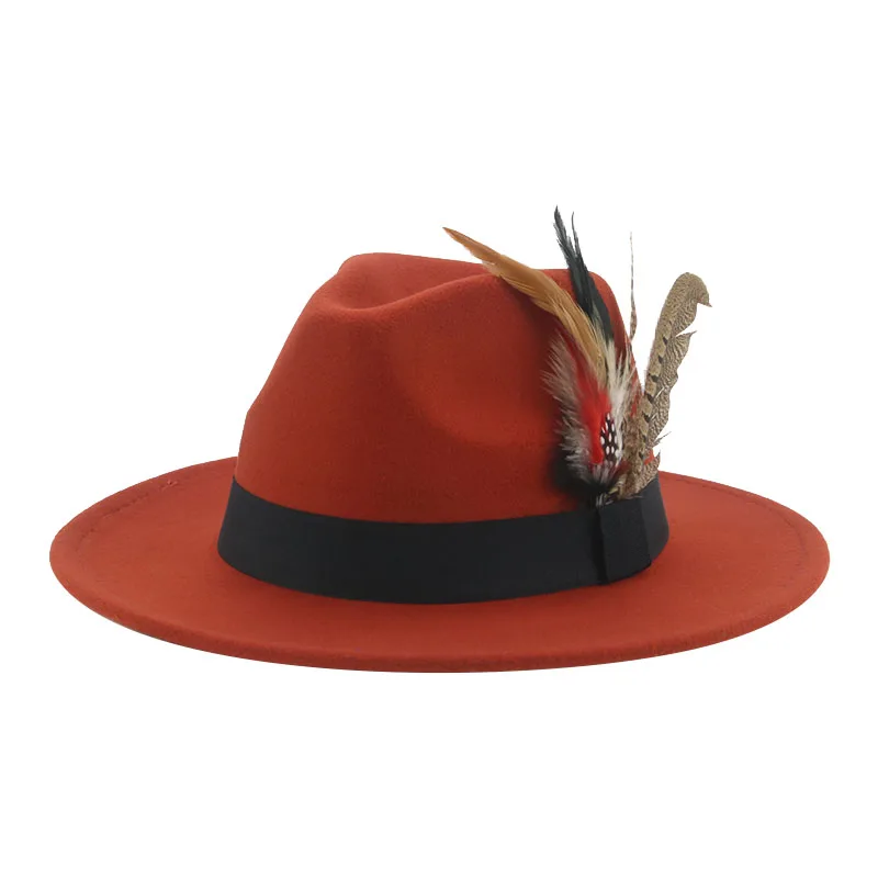  - Hat Fedoras Winter Women Hats Men Felt Hat Feather Luxury Fashion Casual Wedding Decorate Men Women Fedora Chapeau Femme Bonnet