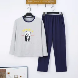 Men's Pajamas Set Homewear Long Sleeve Pure Cotton Youth Clothing Large Size Suitable For All Seasons Cartoon Pictures Thin