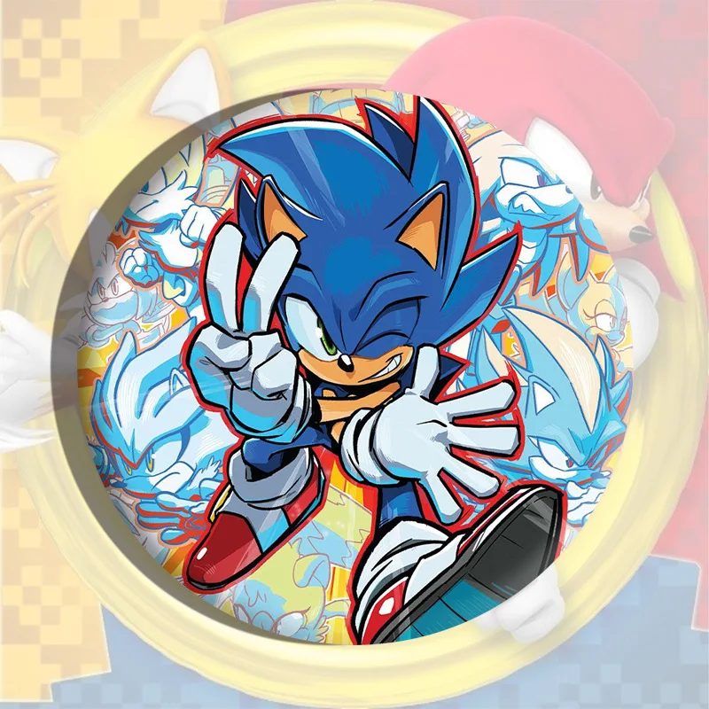 thumbnail image 1 of Broche láser de Sonic The Hedgehog, periférico de juego, pin redondo de 5,8 cm para mujeres, hombres, estudiantes de anime, regalo creativo, insignia colgante, 1 of 5