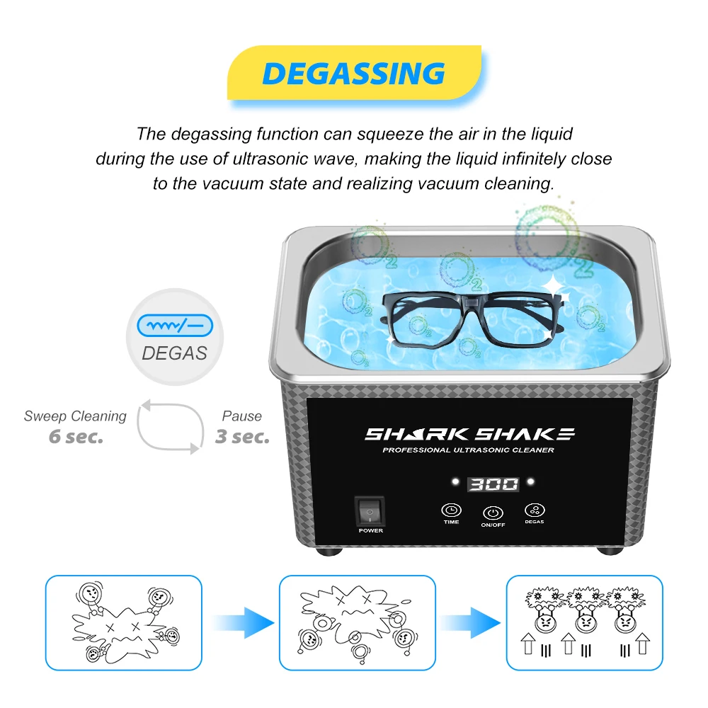 SHARK SHAKE 0.8L Ultrasonic Cleaner Bath Timer Jewelry Brush Glasses  Manicure Stones Cutters Dental Razor Parts Ultrasound Clean