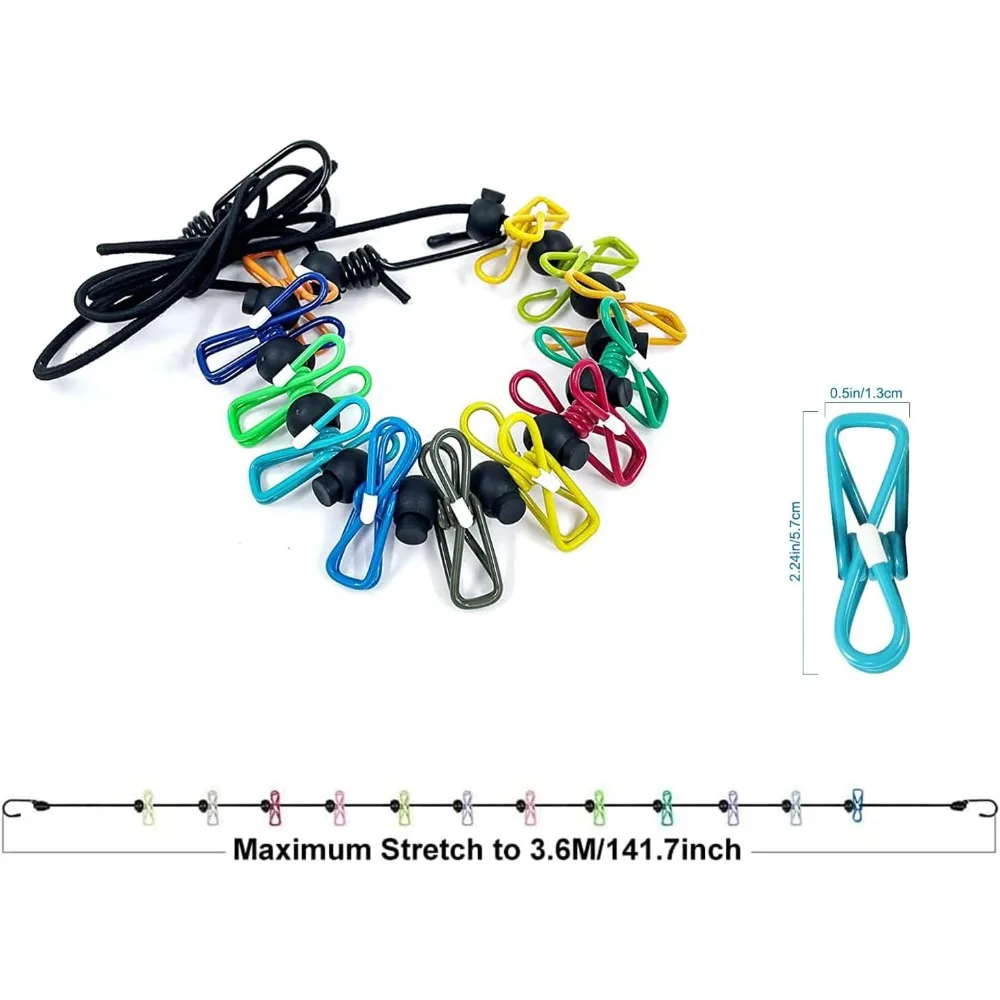 Clothesline，Retractable Portable Clothesline for Travel，Clothing line with 12 Clothes Clips，for Indoor and Outdoor Laundry Dryin