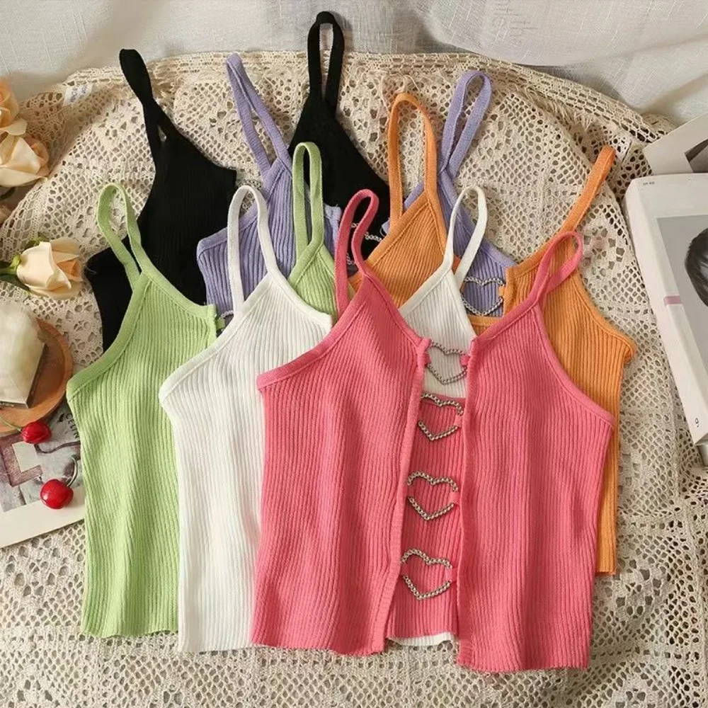 

Summer Knitted Hollow Sling New Spice Girls Sweet Tank Top Casual Sexy Sleeveless Tank Top Beach Vacation