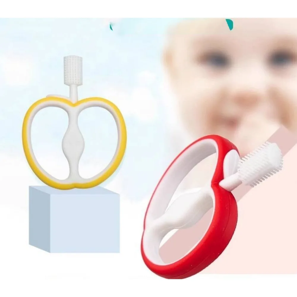 1 PCS Newborn Baby Silicone Apple Toothbrush and Infant Fruit Teether with 360-Degree Teething Nubs for Early Oral Caref Safety
