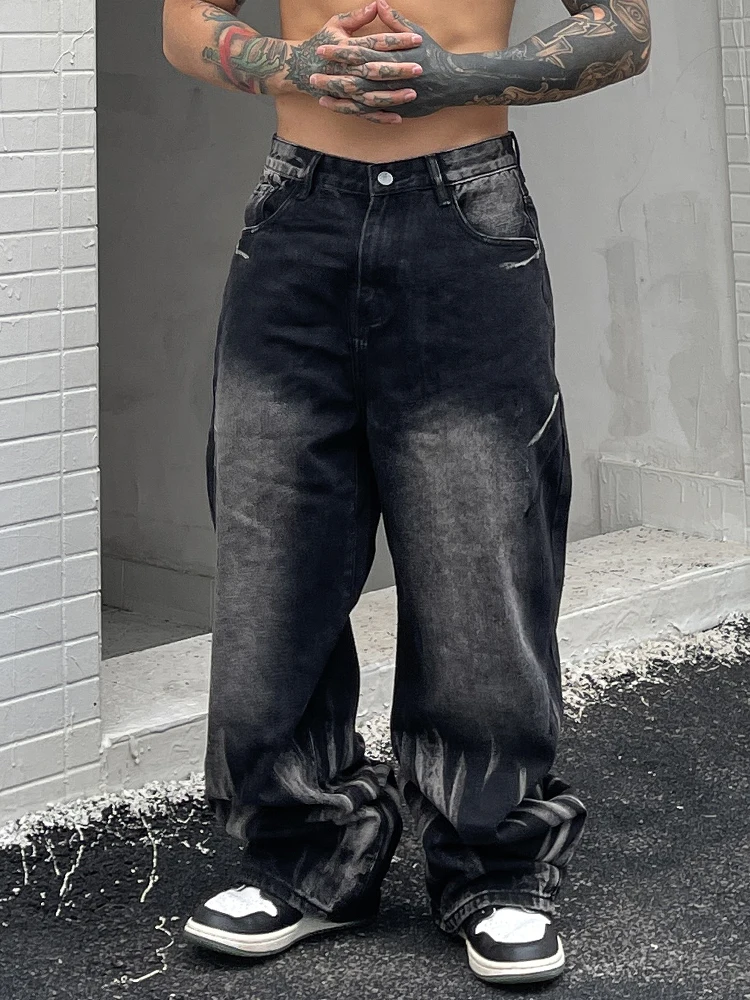 

Niche Designers Wear Retro Washed Loose Jeans Straight Men's and Women's Vibe Distressed Logging Pants Wide-Leg