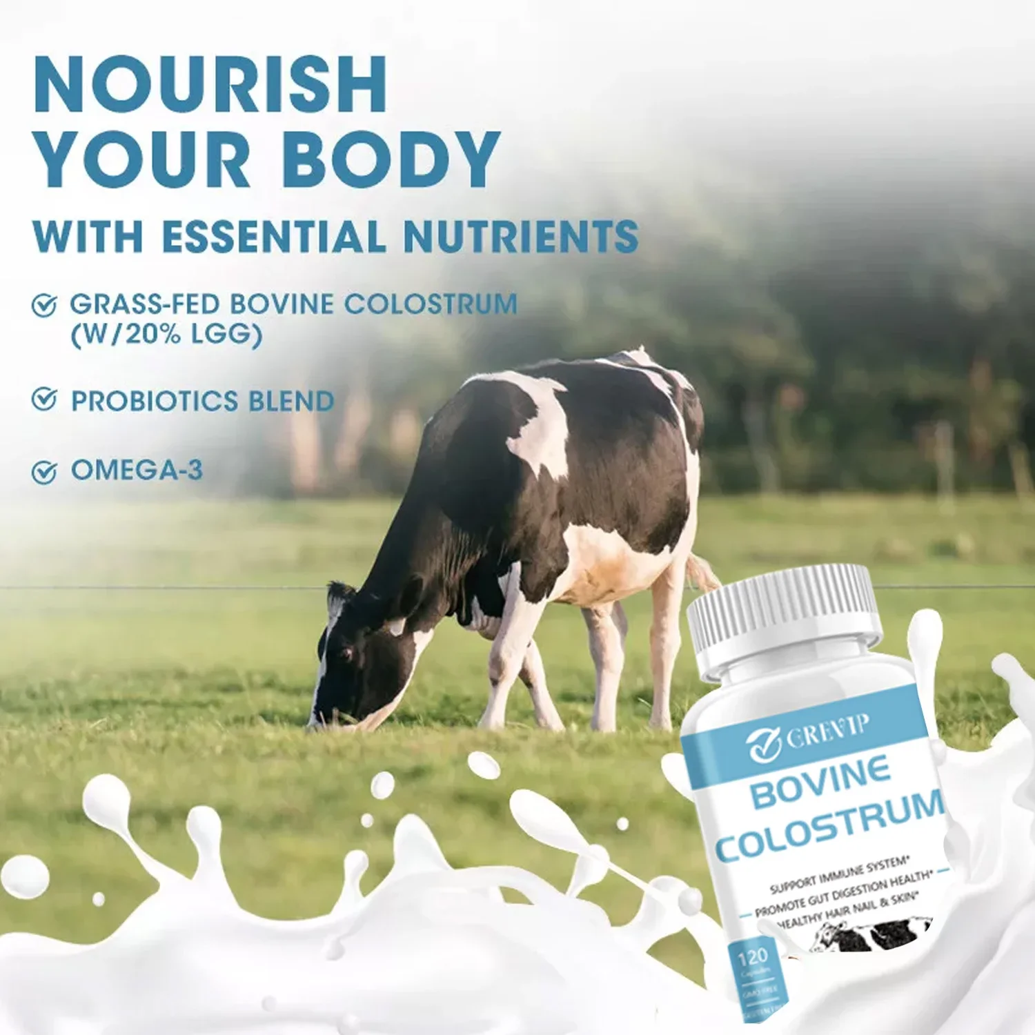 Bovine Colostrum Supplement Digestive Support Promotes Alopecia Growth Skin and Nail Health