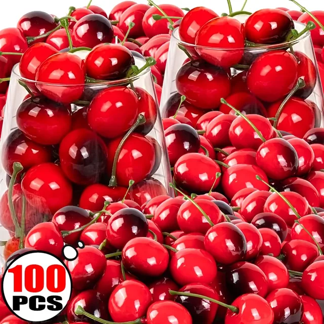 10/100x Foam Fruit Simulation Cherry Artificial Red Black Cherry Fruit Model Photography Props Cake Decor Fake Fruit Wholesale