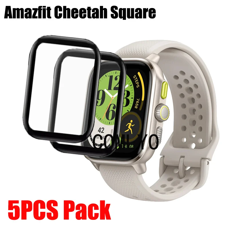 Amazfit Cheetah Square Screen Protector 용 5PCS 팩 스마트 시계 보호용 풀 커버 3D 필름 곡선 소프트 필름