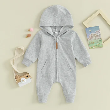 2023-08-25 Lioraitiin 0-12M Newborn Baby Boys Girls Clothing Zipper Hooded Jumpsuit Romper Long Sleeve Outfit Fall Winter Clothe 3
