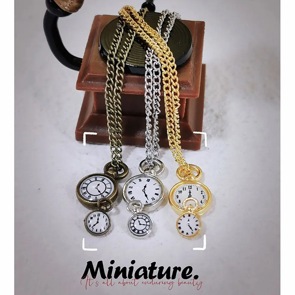 2024 Mini Necklace 1/12 Dollhouse Simulation Vintage Pocket Watch Alloy Mini Necklace Dolls House Accessories Girls