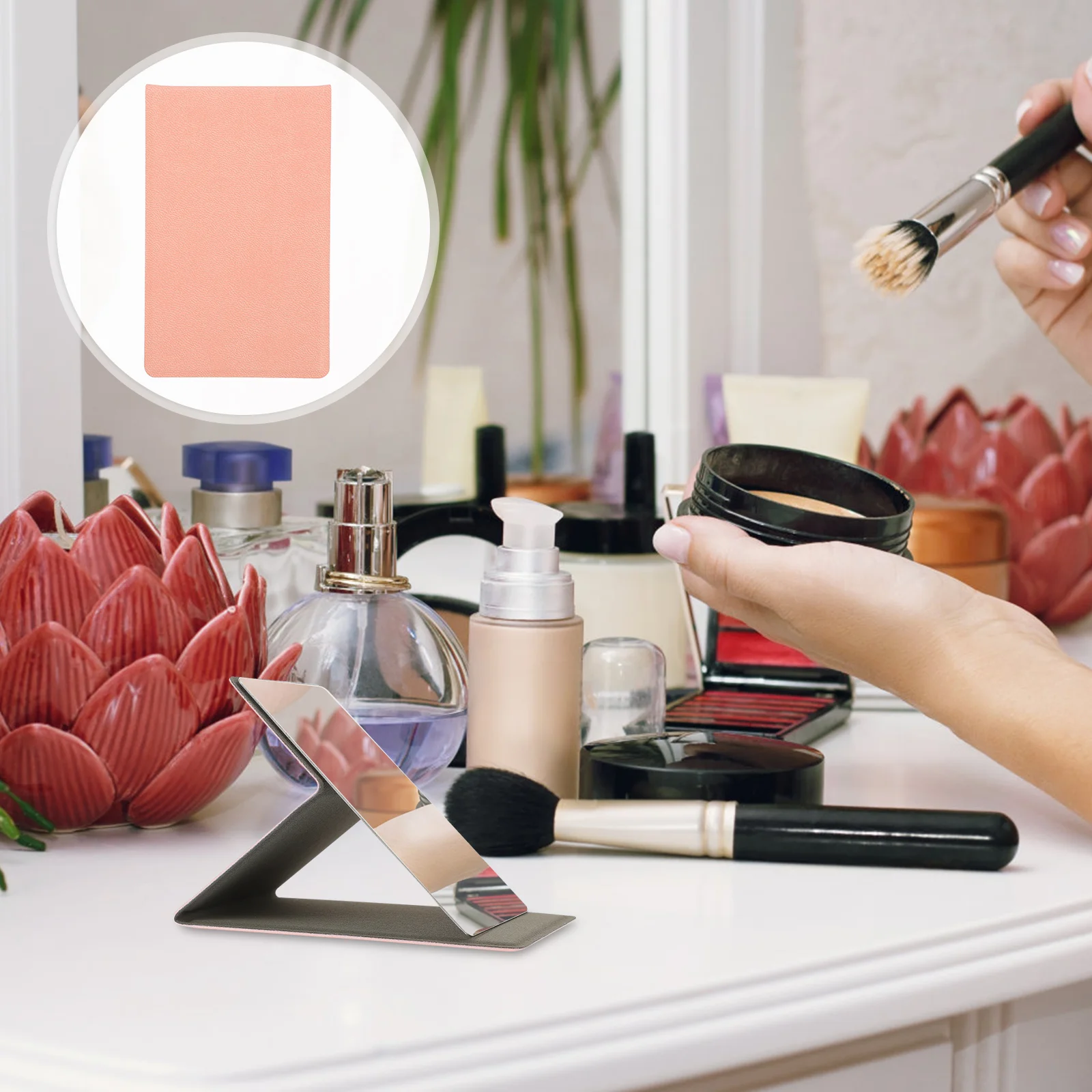 

1 Set Compact Folding Makeup Mirror PU Cover Portable Mirror