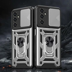 Armor Ring Holder Lens Protect Shockproof Phone Case Cover for Samsung M56 5G (Silver)