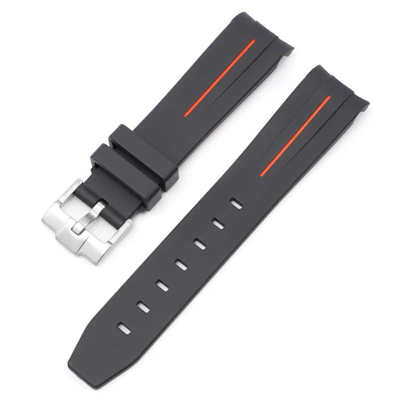 Silicone Diving Sport Watch Band - Curved End TPU Rubber Strap 20mm