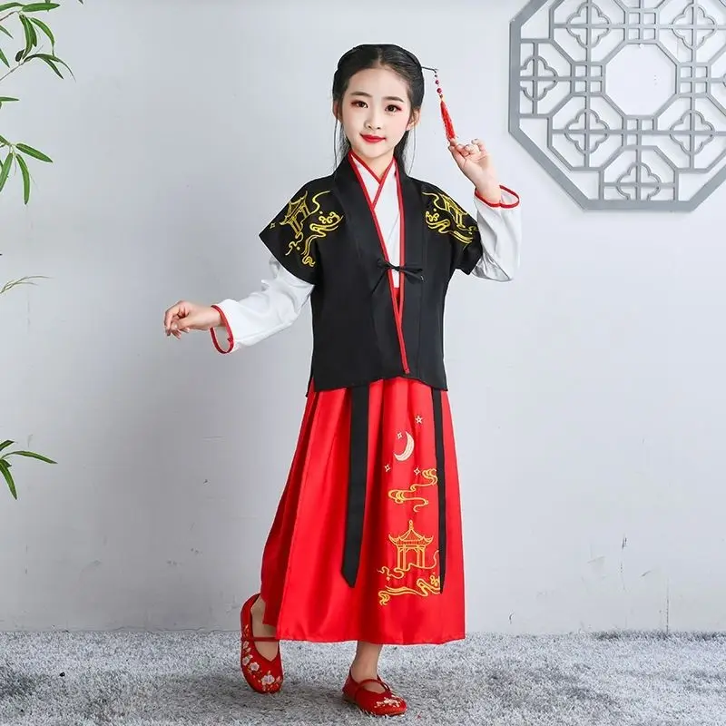 Ancient Kids Traditional Dresses Chinese Outfit Girls Costume Folk Dance Performance Hanfu Dress for Children