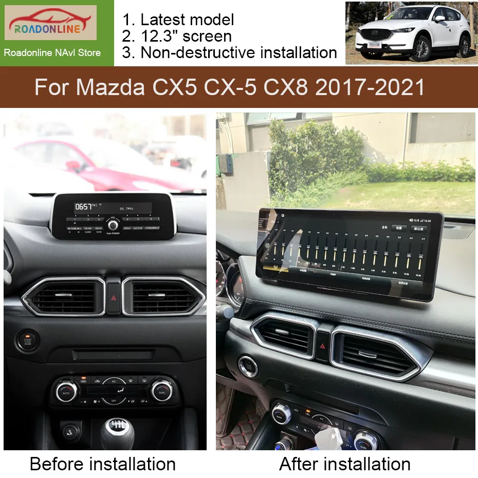 Reproductor Multimedia de Video con Pantalla QLED de 12.3 Pulgadas para Mazda CX5 CX-5 CX8 2017-2021, CarPlay Android 15, Radio para Auto, 8+256GB, WiFi, 4G 2