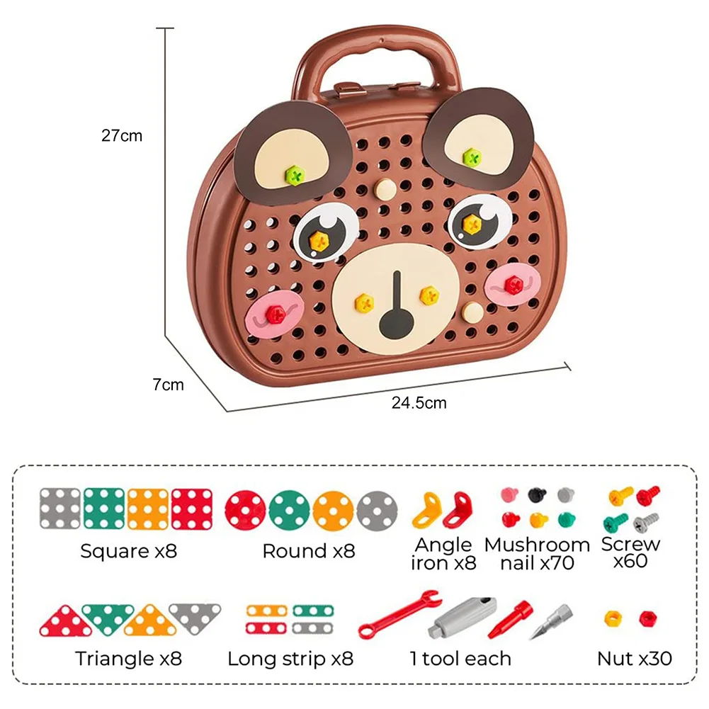 203 Pieces Children's Repair Toolbox Creative Mosaic Puzzle Toy With Electric Drill Screw Tool Set Kids DIY Learning Toys