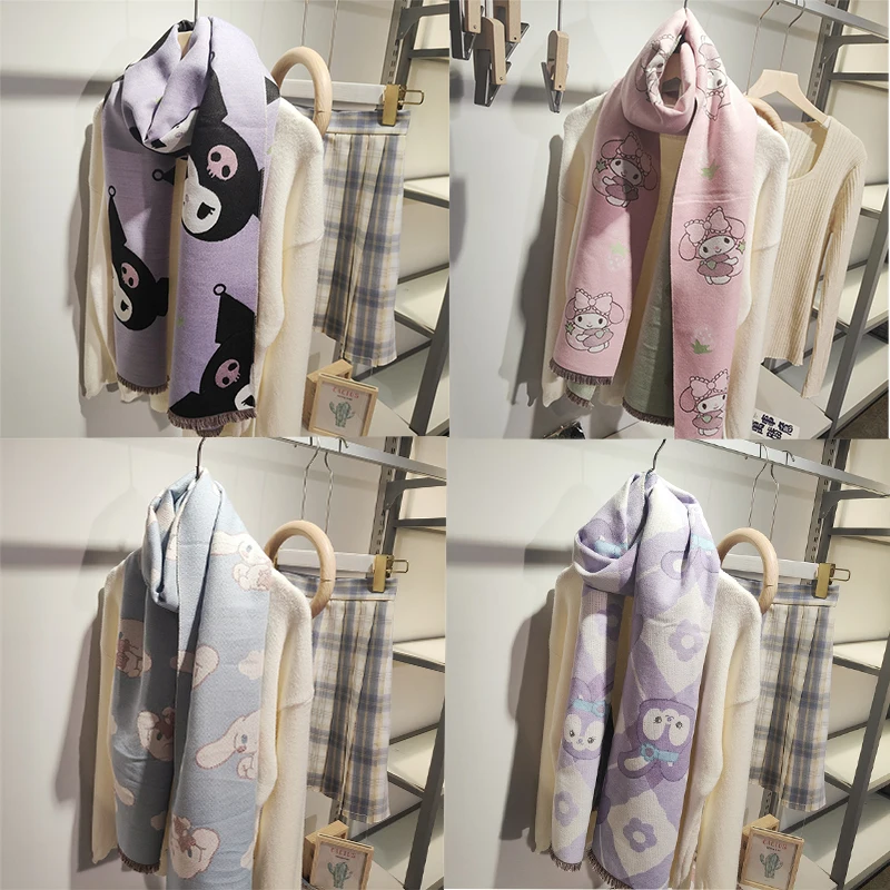 

New Sanrio Cartoon Anime Kawaii My Melody Kuromi Cinnamoroll Autumn and Winter To Keep Warm Lengthening Scarf Girls Gift