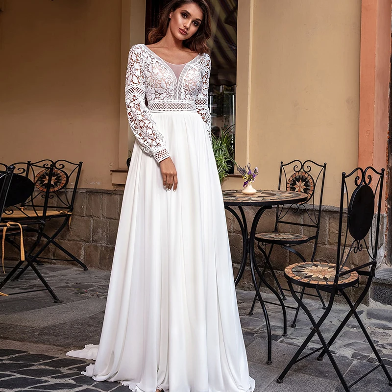 vestidos-de-casamento-boemios-para-mulheres-vestidos-de-noiva-chiffon-gola-redonda-manga-comprida-lanterna-praia-novia