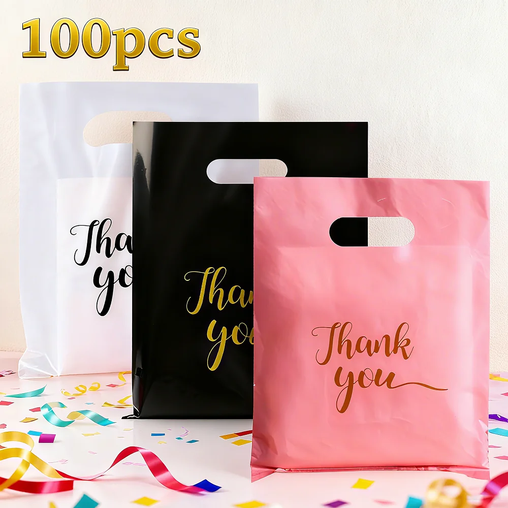 NAHRMY 100 Sacchetti Regalo Rosa Con Manico E Scritta 'Thank You' – 2 Taglie, Extra Spessi Per Negozio E Matrimoni