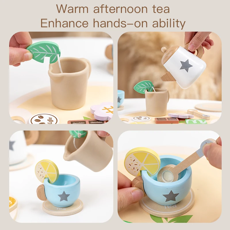 Wooden Tea Party Playset for Kids - Educational Pretend Play Gift Set