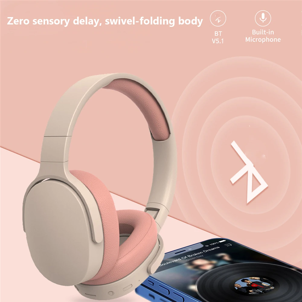 

Durable Bluetooth-compatible Wireless Over-Ear Headphones With Mic 22-Hour Battery Noise Canceling Foldable Sports Headset