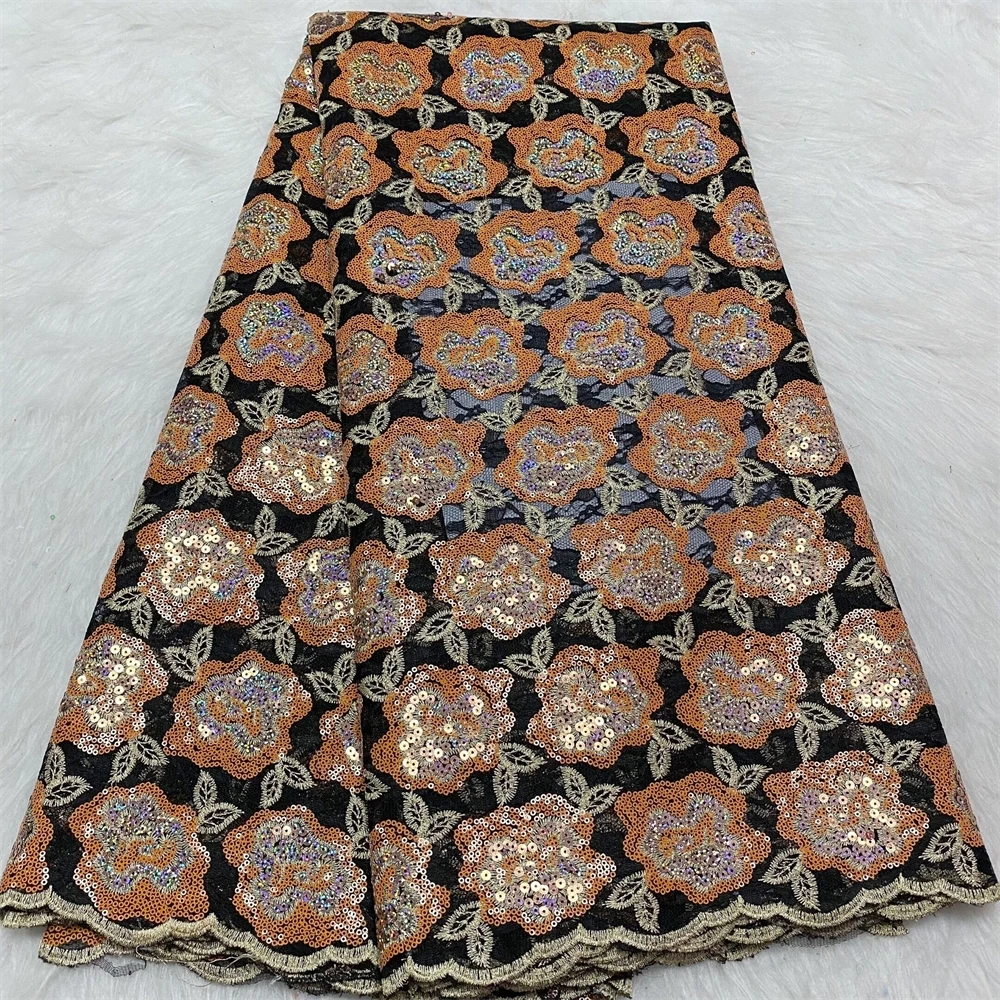 

Африканский нигерийский тюль, кружева ткань, высокое качество, вышивка блестками, вышивка бисером, свадебное платье в французском стиле, 5 ярдов, 2024