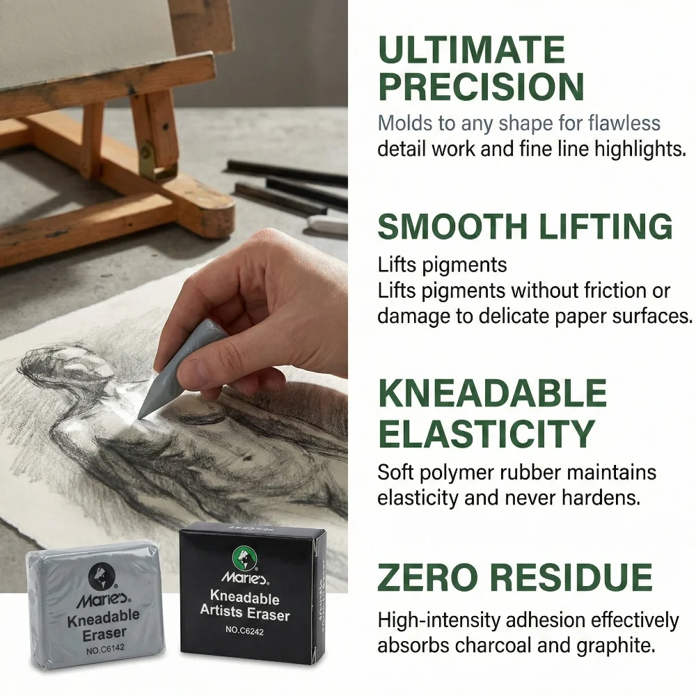 마리의 2개입 회색 플라스틱 지우개, 블렌딩, 하이라이트, 쉐이딩, 스무딩, 스케칭, 성인용 드로잉용 반죽형 지우개