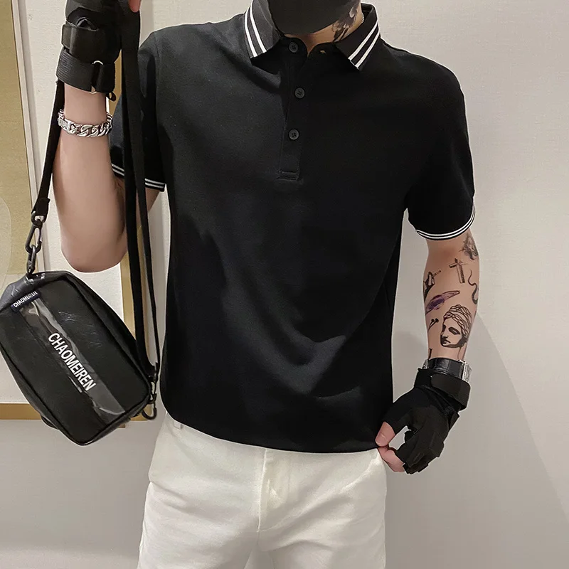 

2023 Summer Men Fashion Short Sleeve Polo Shirts Streetwear Male Clothes Quick-drying Lapel Loose Basic Casual Pullover Tops A93