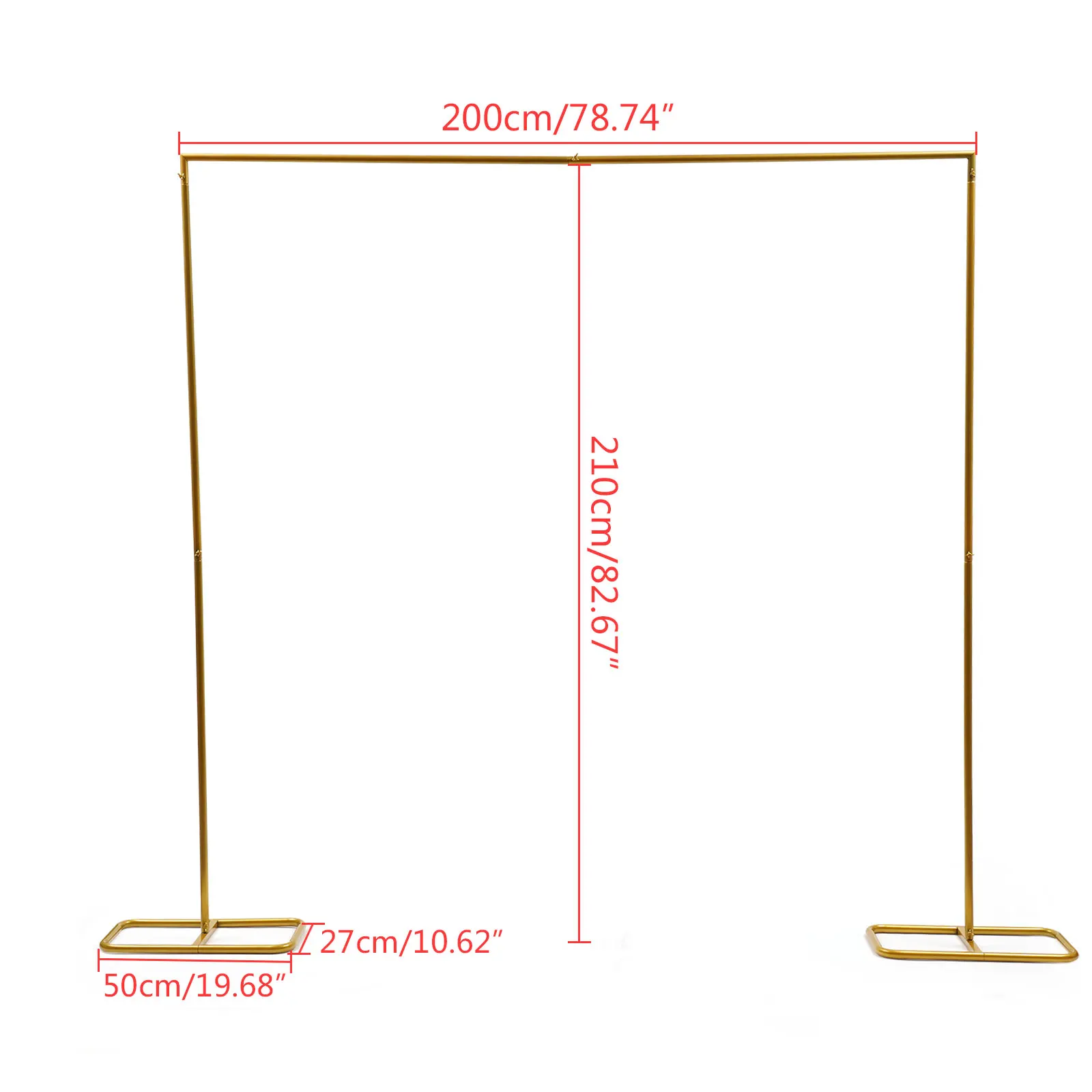 2*2.1M Gold Wedding Arch Door Square Metal Flower Rack with Bases Background Decorative Frame for Wedding Party