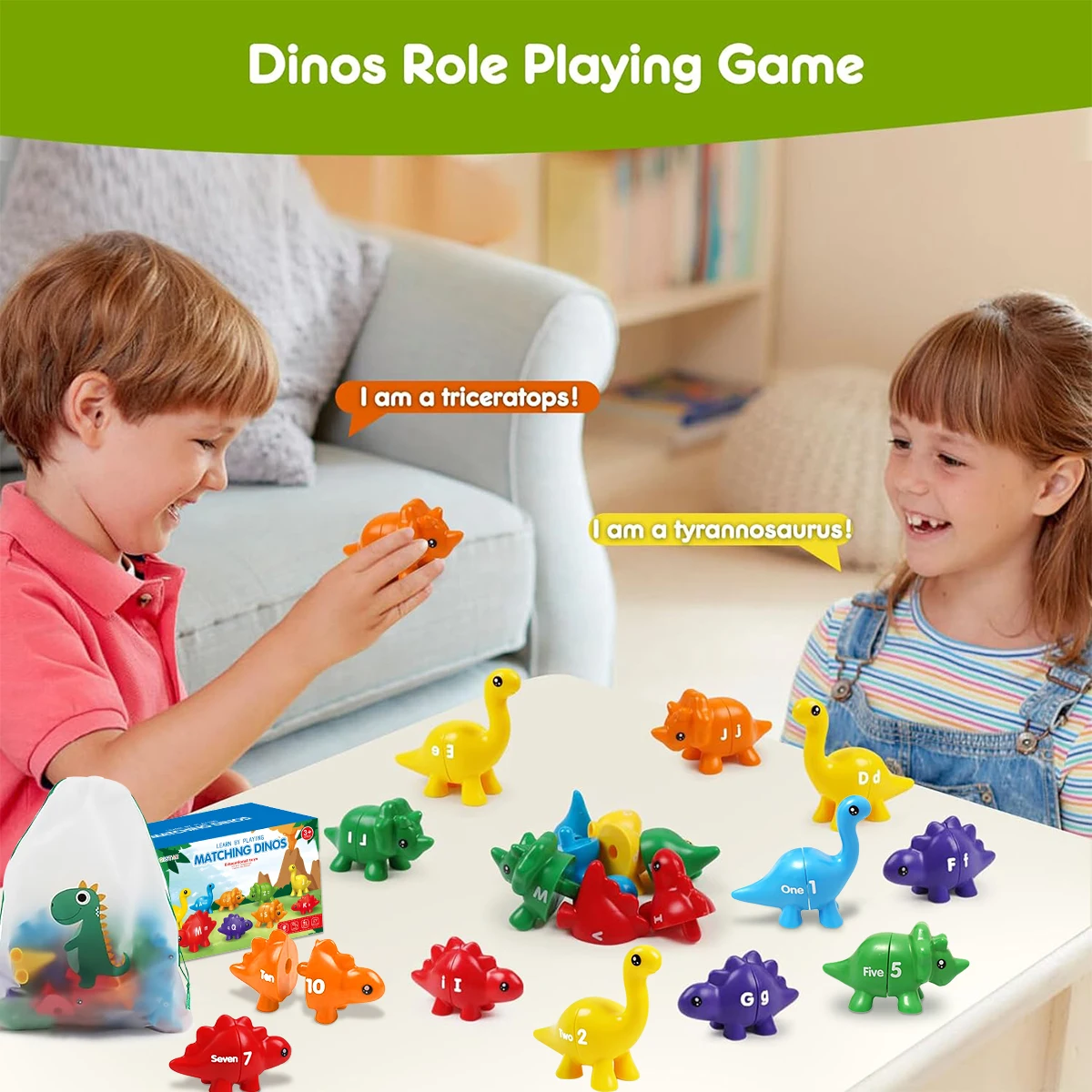 Matching Letters，13PCS Double-Sided Dinosaur Alphabet Match Game Preschool Educational Montessori Learning Toys for Toddlers 3