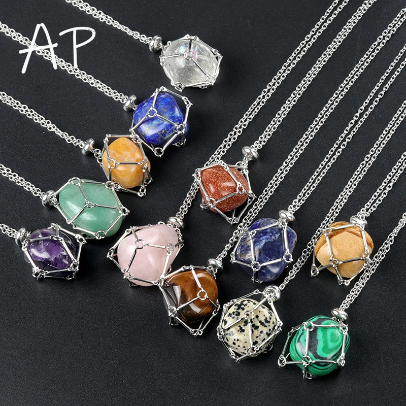 

1 шт. натуральный кристалл, серебряный сетчатый мешок, подвеска из рулонного камня, ожерелье с аметистом, декоративный подарок