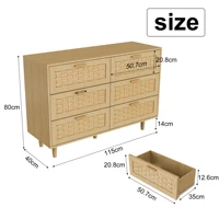 Commode naturelle Rosahqnda, armoire de rangement en rotin avec 4/6/1 tiroirs, table d'appoint pour salon, meubles de chambre à coucher 3