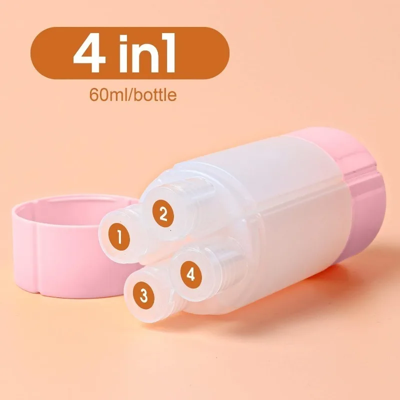 Portable 4-in-1 Leak-Proof Travel Toiletry Bottle Set (4 x 60ml) for Gym, Camping, and Carry-On