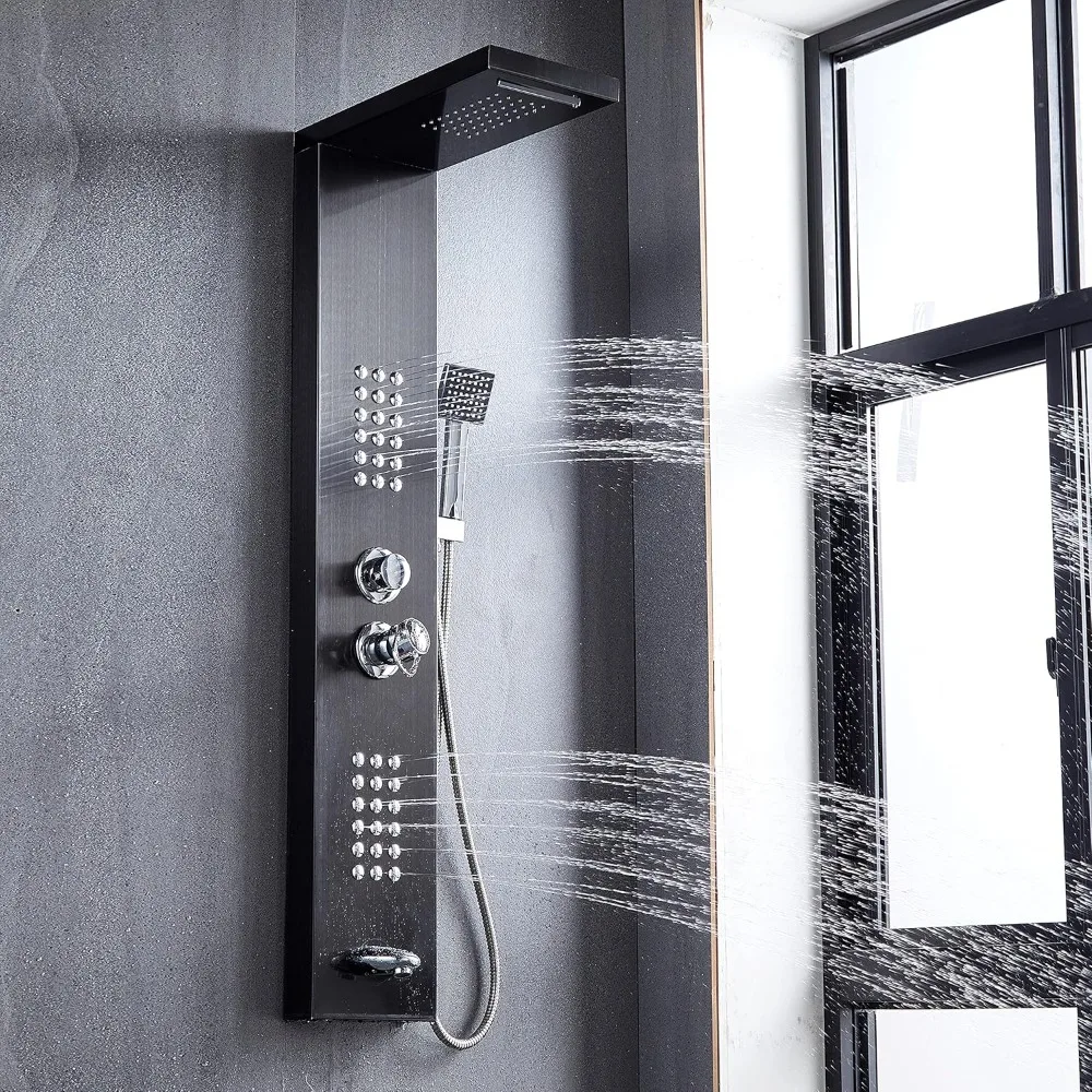 Delavin Multi Fuction Shower Panel, Shower Tower, Rainfall Waterfall Stainless Steel Shower Panel Tower System