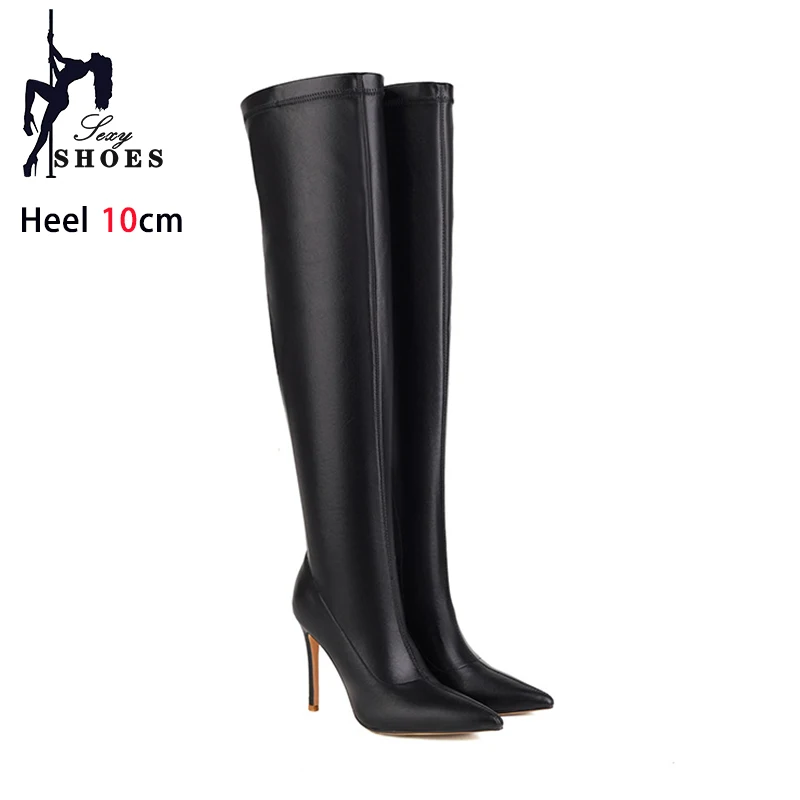 Pink Over the knee Boots Women Pointy Toe Stiletto High Heels Stretch Leather Autumn Winter Long Shoes Large Size Modern Boots