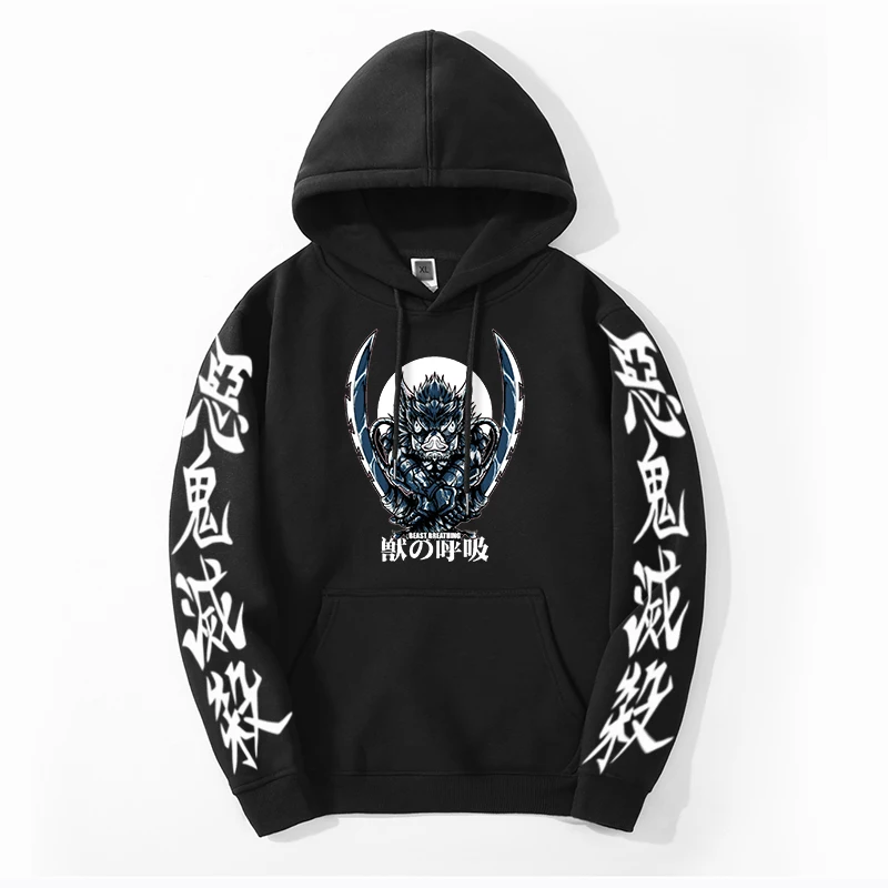 

Demon Slayer Anime Japan Cartoon 2024 Winter Mens Oversized Warm Sweatshirt Hoodie Inosuke Kimetsu no Yaiba Fashion Pullovers