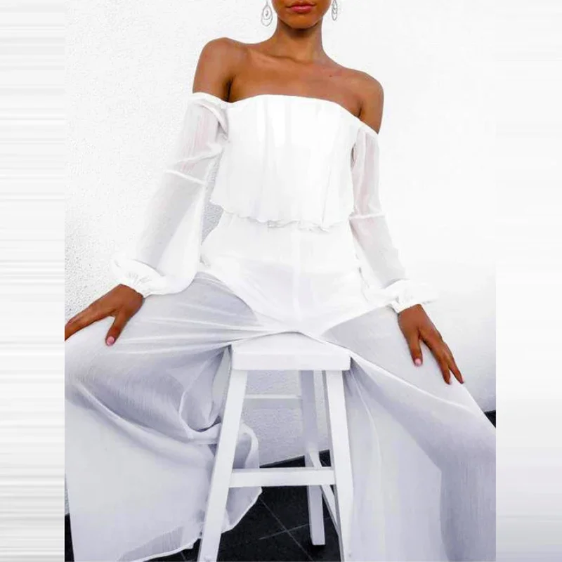 Autumn Women New One Shoulder Long Sleeves Fashion Chiffon Jumpsuit Casual Solid Color Elegant Slim Holiday Jumpsuit 2024 Summer