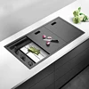 ASRAS Hidden Nanometer Three Cover Kitchen Sink SUS 304 Stainless Steel 4mm Thickness With Cup Rinser And Trash Can Sinks 2