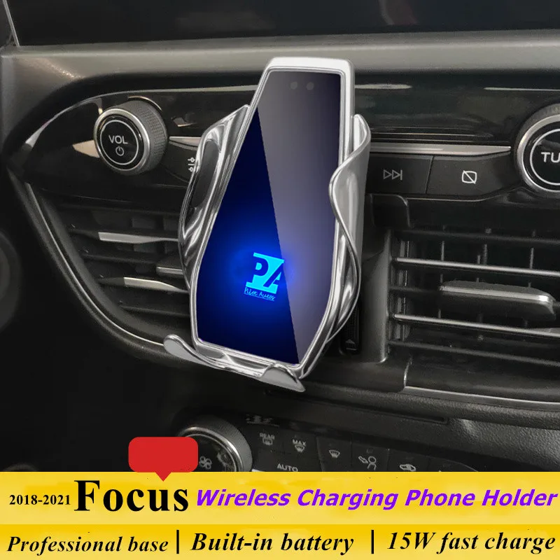 

Держатель для телефона с беспроводной зарядкой для 2018-2021 фокуса автомобильное зарядное устройство для мобильных телефонов Ford кронштейн для навигации GPS с поворотом на 360 градусов