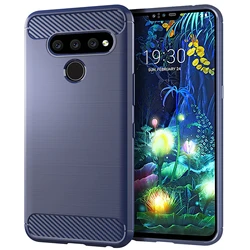 Frosted Anti - Shock Carbon Fiber Phone Cover - LG V50 Thinq (Blue)
