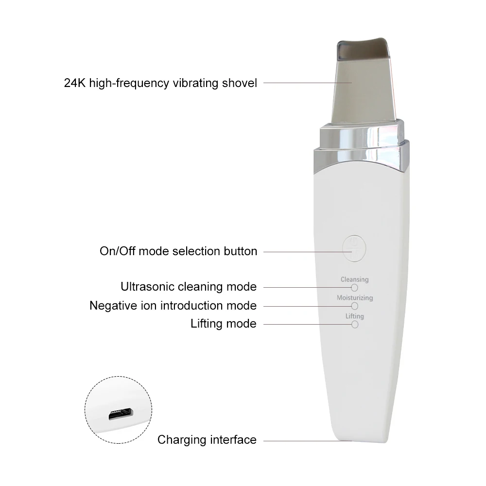 Facial Ultrasonic Skin Scrubber Spatula Blackhead Remover Deep Face Cleaner Lift Machine Pore Cleane