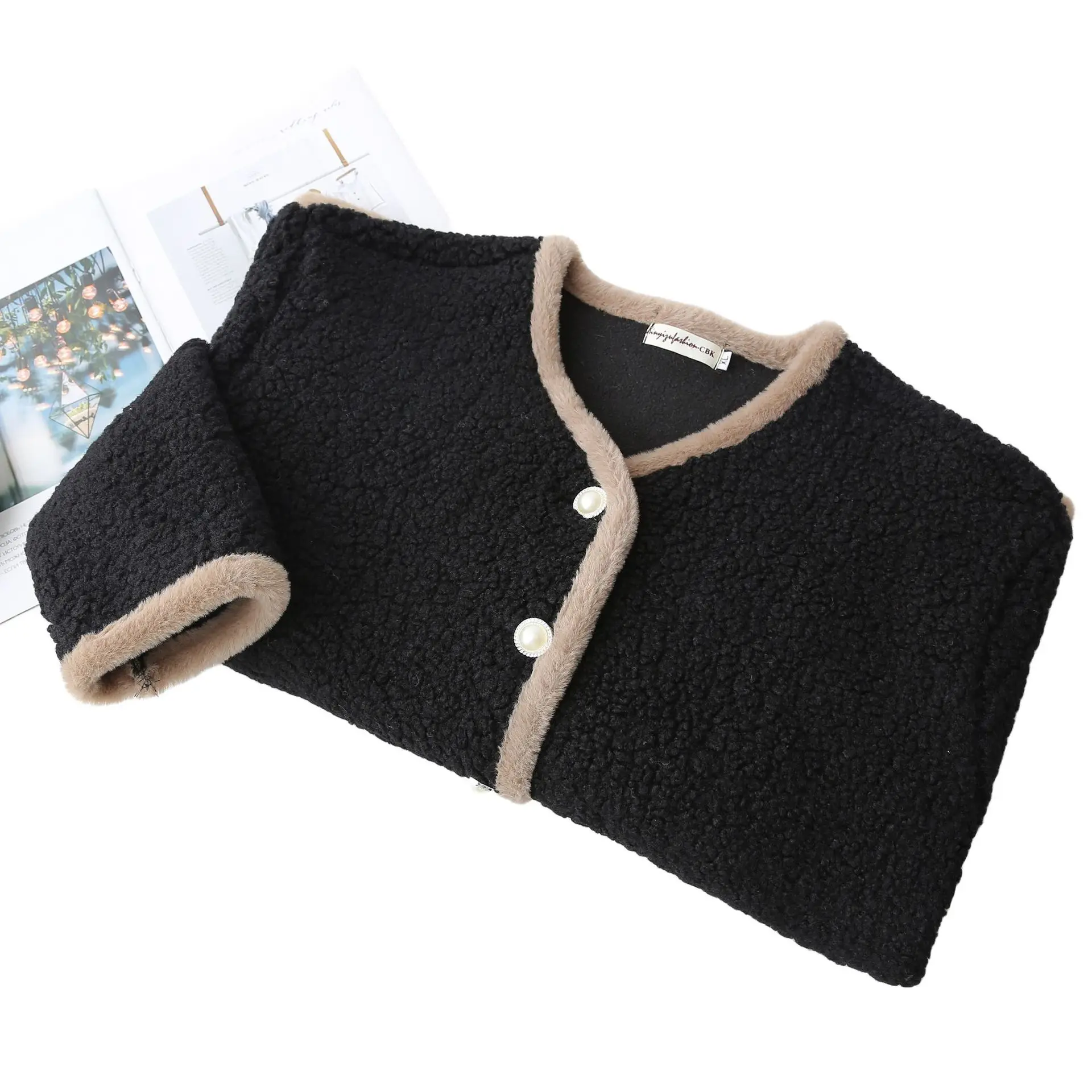 XXXXL Fashion Plus Size Women's Fleece Coat Winter Thickened V-neck Jacket With Chic Style Design Warm Cardigan Outerwear 8598