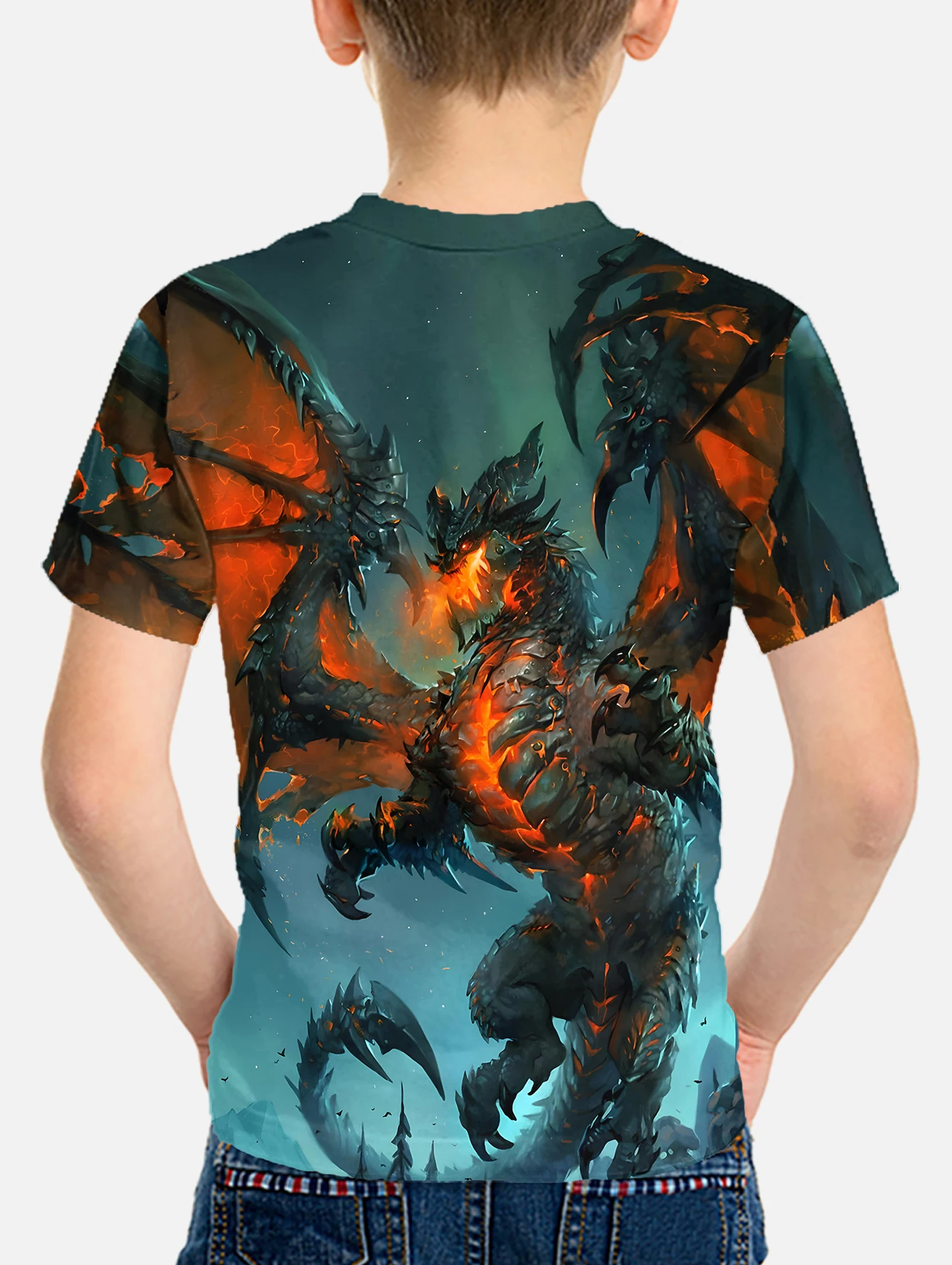 Tops Korean Children's Clothes Dragon 3d Print 2024 Short Sleeve Child T-shirt Top Shirts T-shirty Baby Boys Clothing Kids Boy 2